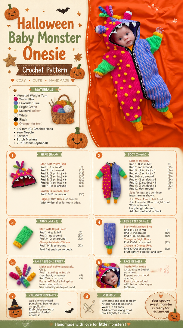 Halloween Baby Monster Onesie Crochet Pattern