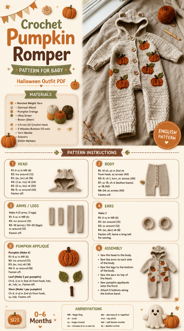 Crochet Pumpkin Romper Pattern for Baby – Halloween Outfit PDF