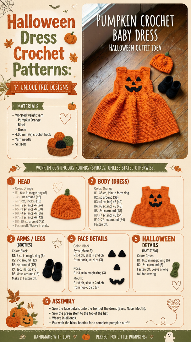 Halloween Dress Crochet Patterns: 14 Unique Free Designs