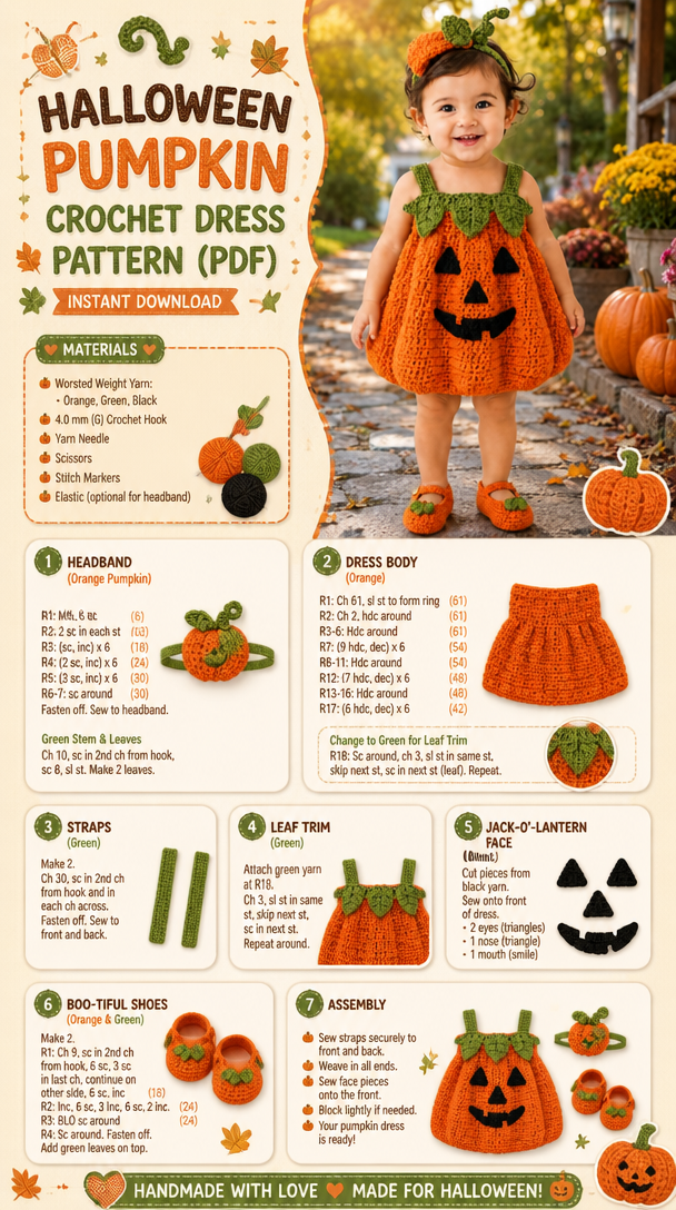 Halloween Pumpkin Crochet Dress Pattern (PDF) - Instant Download