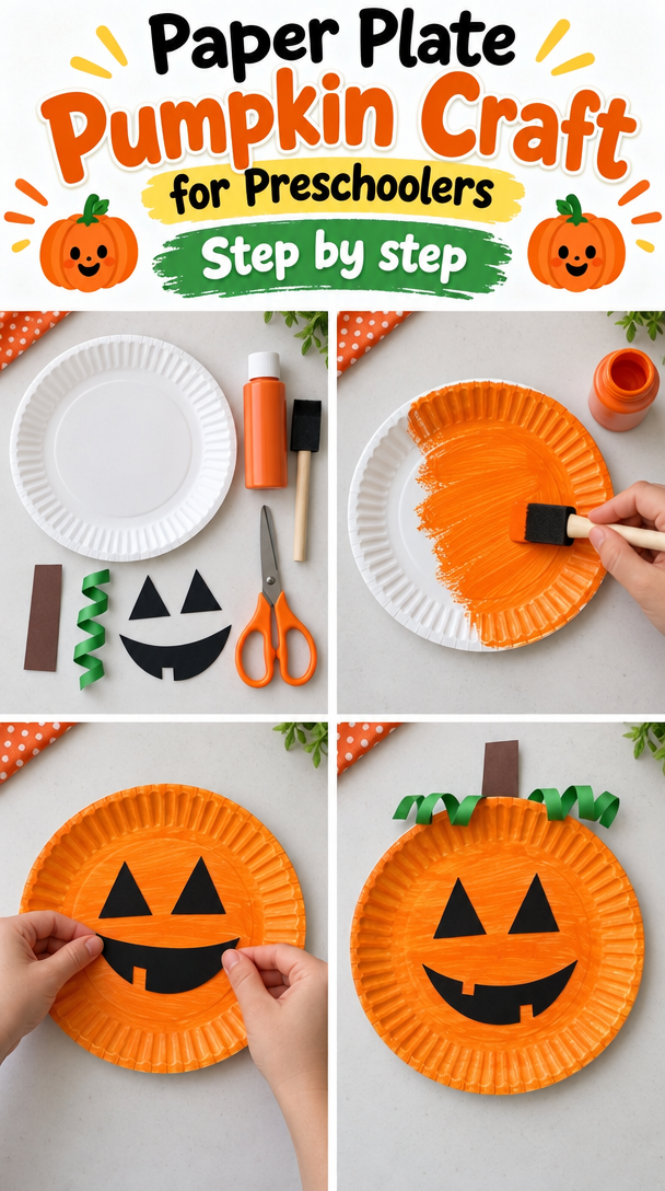 Paper Plate Pumpkin Craft for Preschoolers 5 Using just a paper plate, some paint and literally carving out some time, you can make this fun and easy Preschooler Pum… | Easy kids crafts halloween, Halloween art projects for preschoolers, Fall toddler crafts preschool