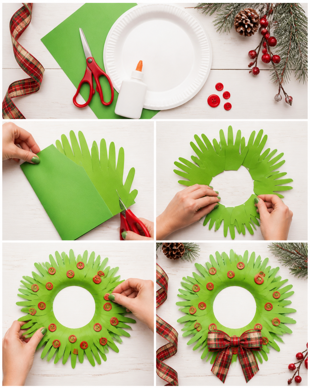 Paper Plate Handprint Christmas Wreath - Arty Crafty Kids