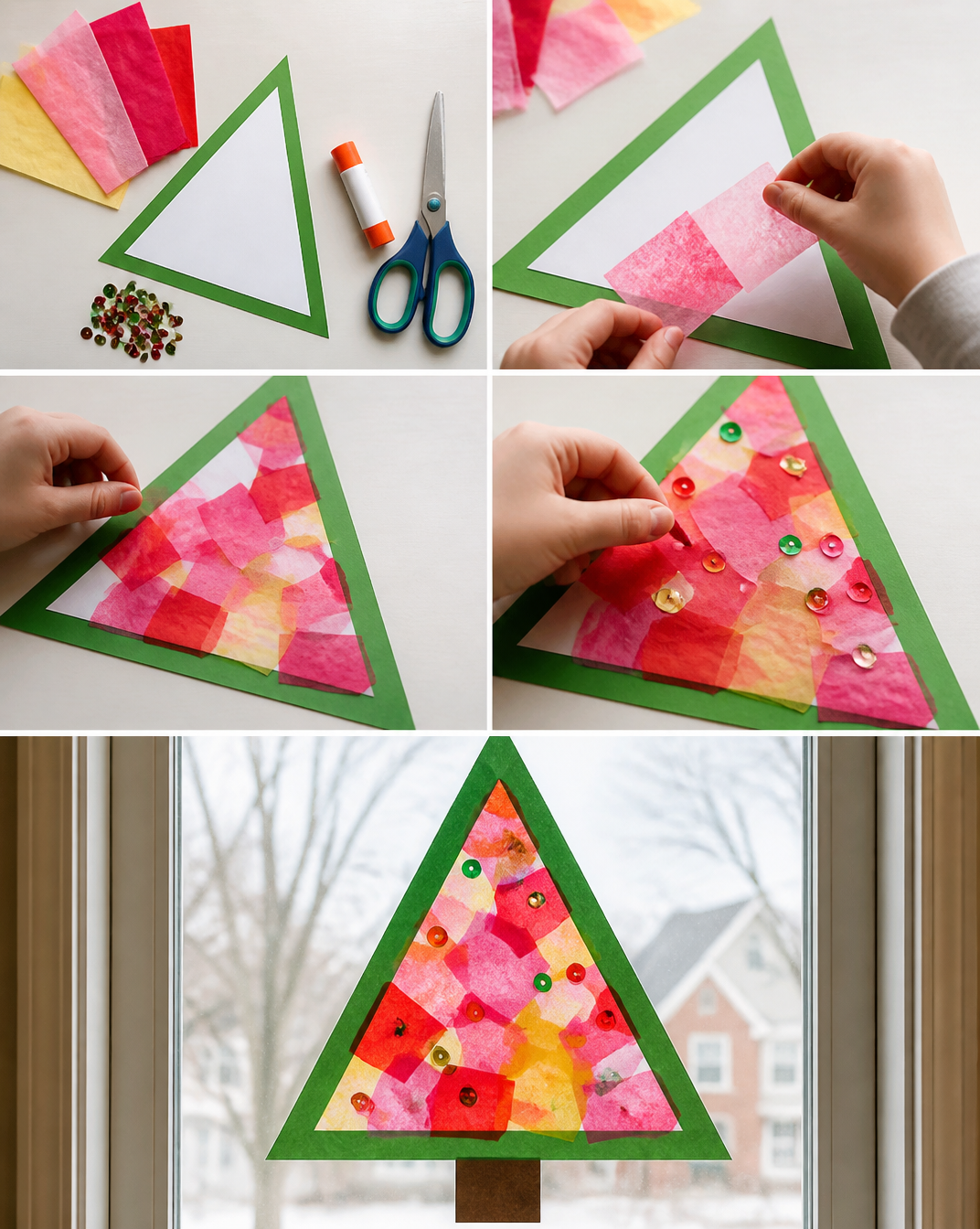 Christmas Tree Sun Catcher Craft - This Tiny Blue House