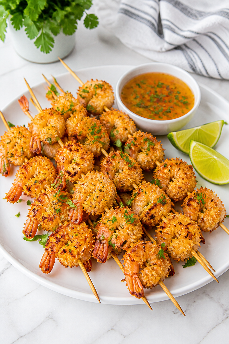 Crispy Baked Coconut Shrimp Skewers