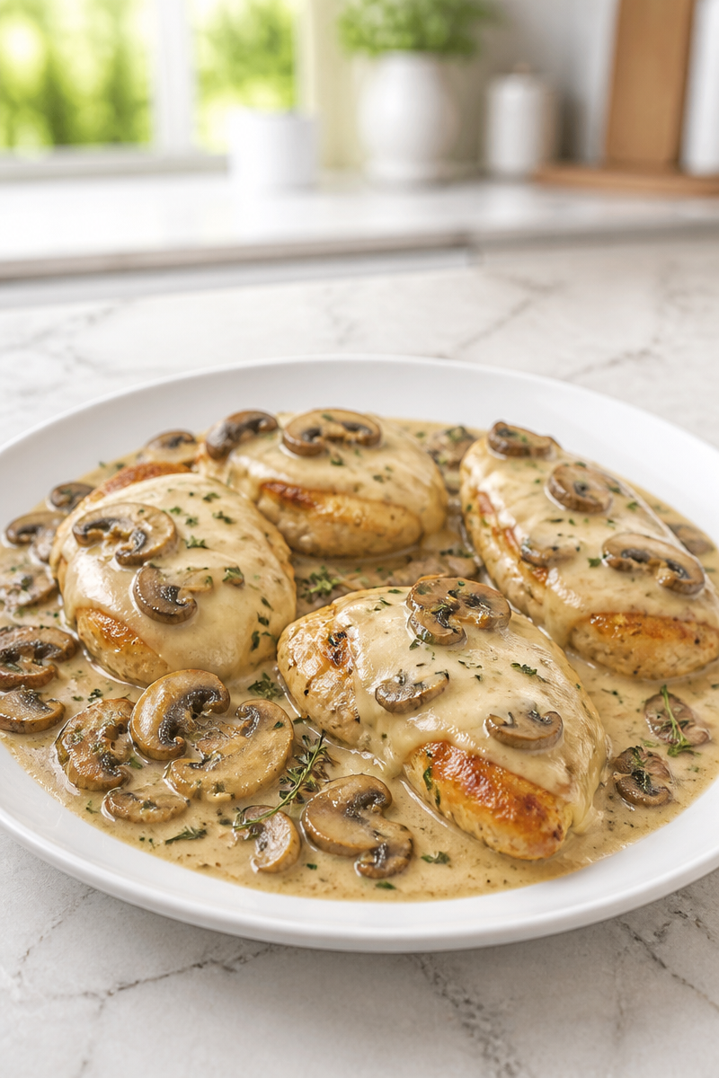 Creamy Mushroom Swiss Chicken Skillet
