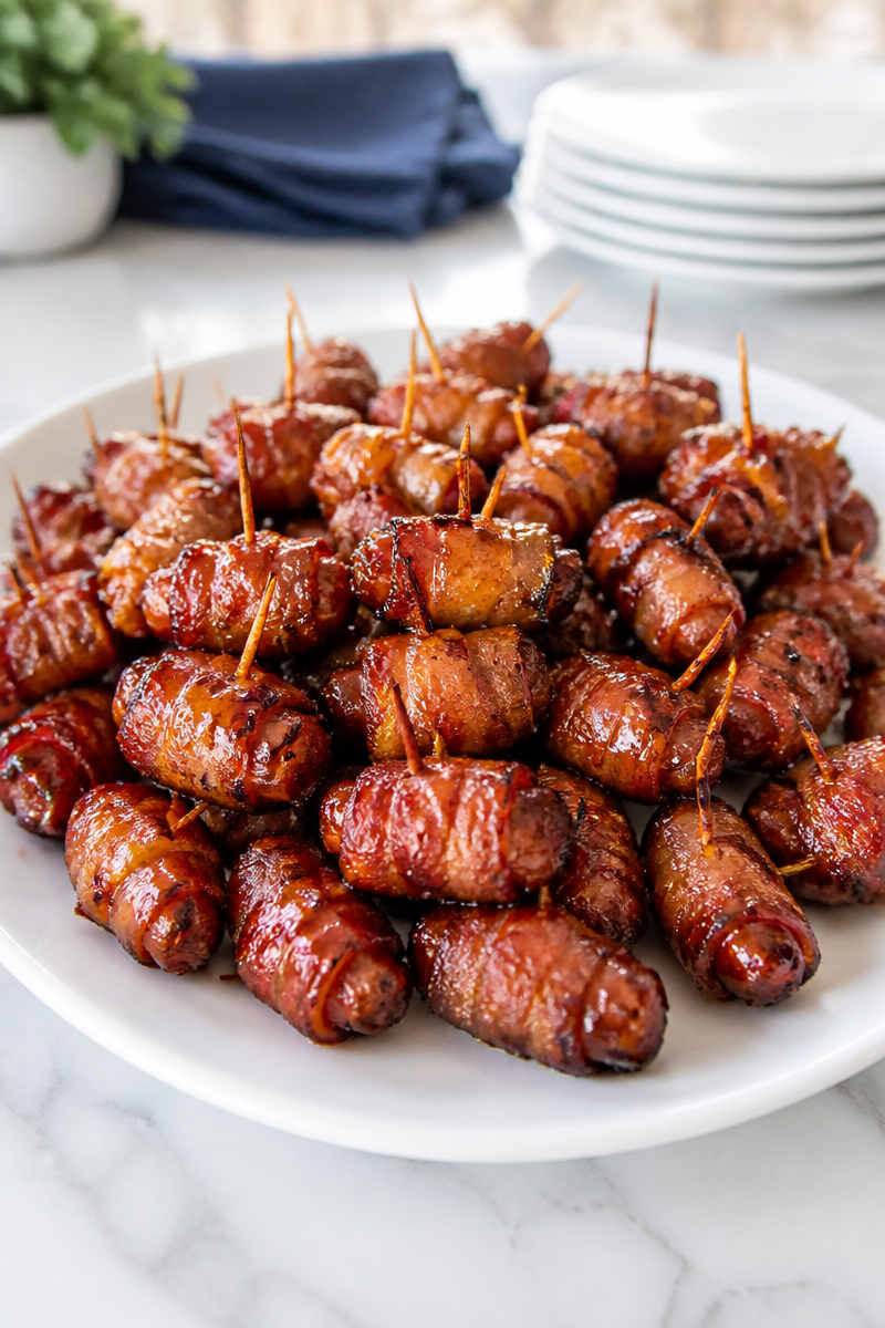 Crispy Bacon Wrapped Smokies Bites