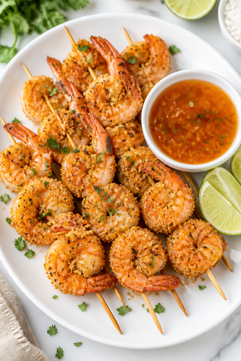 Crispy Baked Coconut Shrimp Skewers