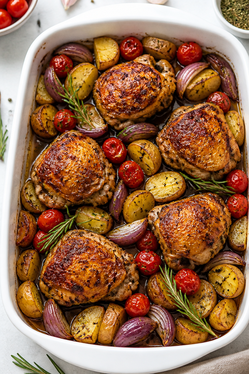 One Pan Balsamic Chicken Thighs