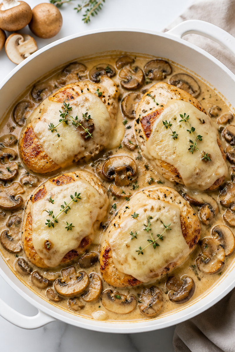 Creamy Mushroom Swiss Chicken Skillet