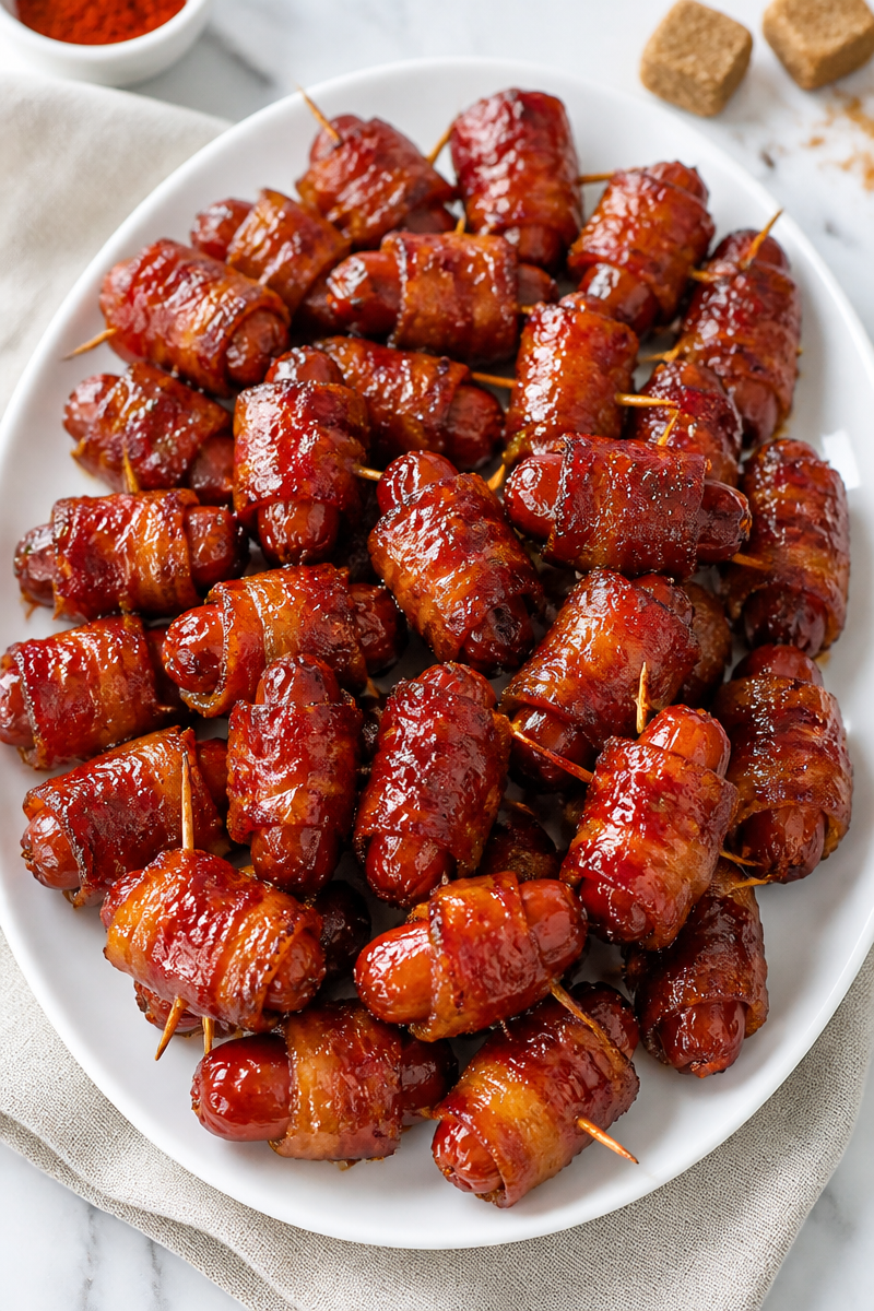 Crispy Bacon Wrapped Smokies Bites