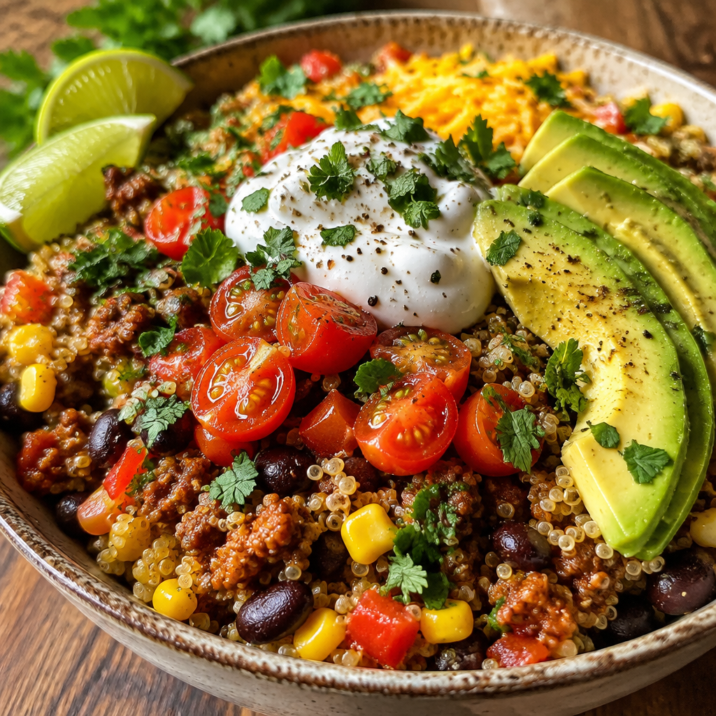 Tex Mex Quinoa Taco Bowls Recipe | Quinoa recipes with meat, Mexican quinoa bowl recipes, Healthy Mexican quinoa bowl