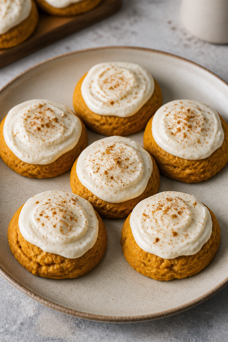 Pumpkin Cookies with Cream Cheese Frosting
