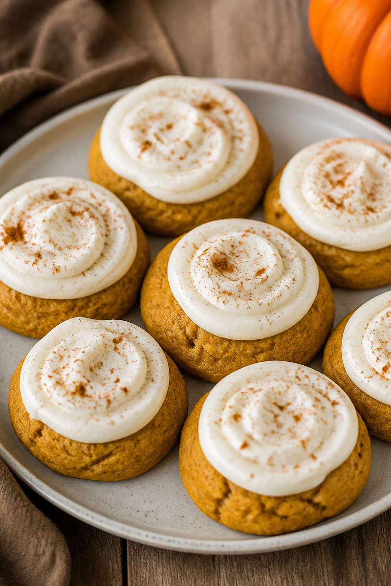 Pumpkin Cookies with Cream Cheese Frosting