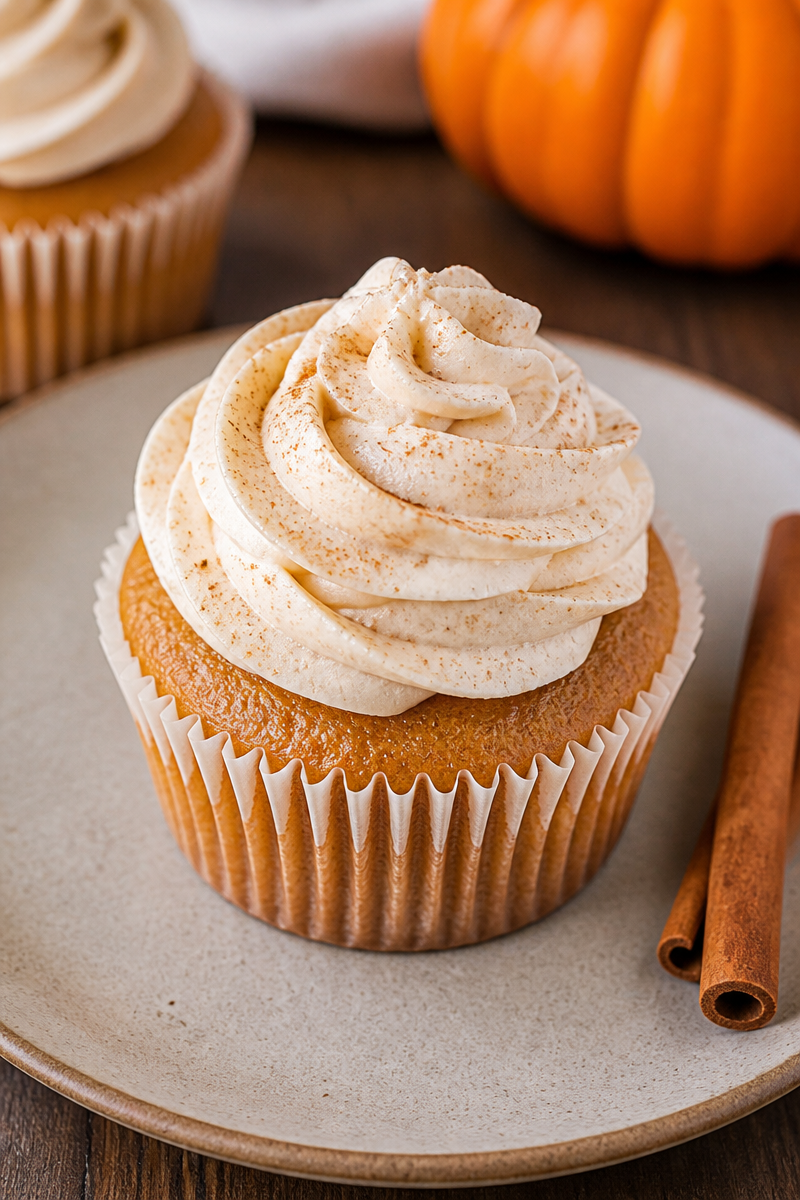 Pumpkin Cupcakes with Cinnamon Cream Cheese Frosting