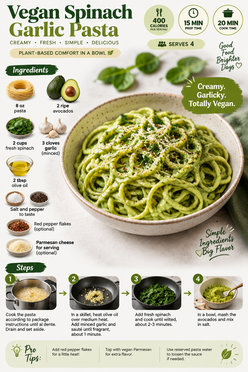 Vegan spinach garlic pasta