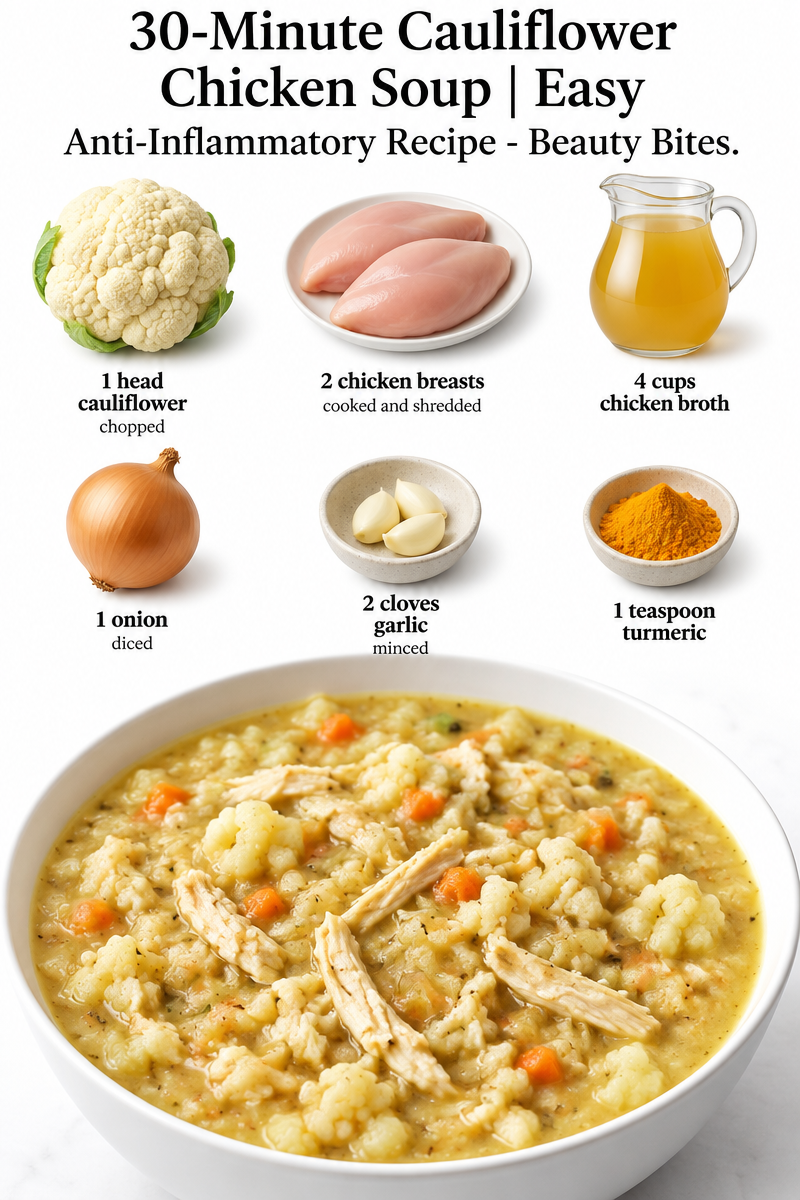 30-Minute Cauliflower Chicken Soup | Easy Anti-Inflammatory Recipe - Beauty Bites