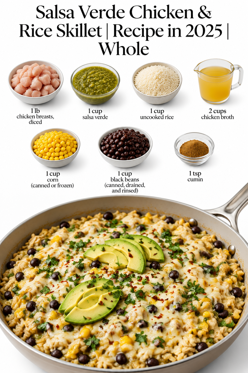 Salsa Verde Chicken & Rice Skillet | Recipe in 2025 | Whole food recipes, Healthy dinner recipes, Ch