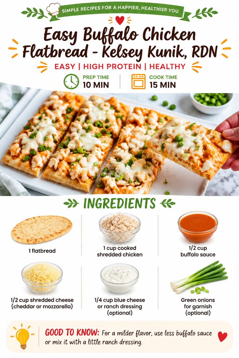 Easy Buffalo Chicken Flatbread - Kelsey Kunik, RDN