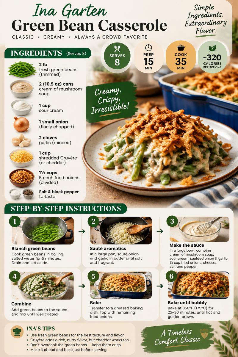 Ina Garten Green Bean Casserole Recipe | Green bean casserole with cream of mushroom soup, Classic green bean casserole, Recipes to try
