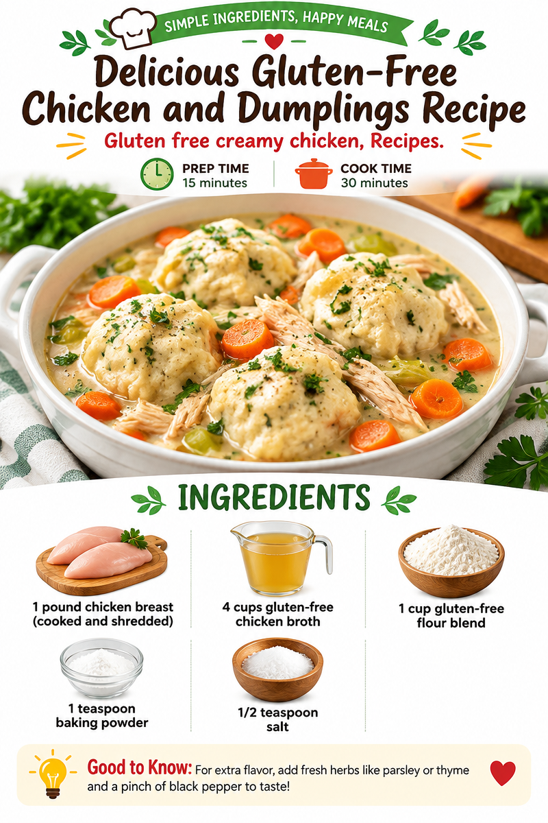 Delicious Gluten-Free Chicken and Dumplings Recipe | Gluten Free Creamy Chicken, Gluten Free Dinner Recipes, Gluten Free Egg-Free Dinner