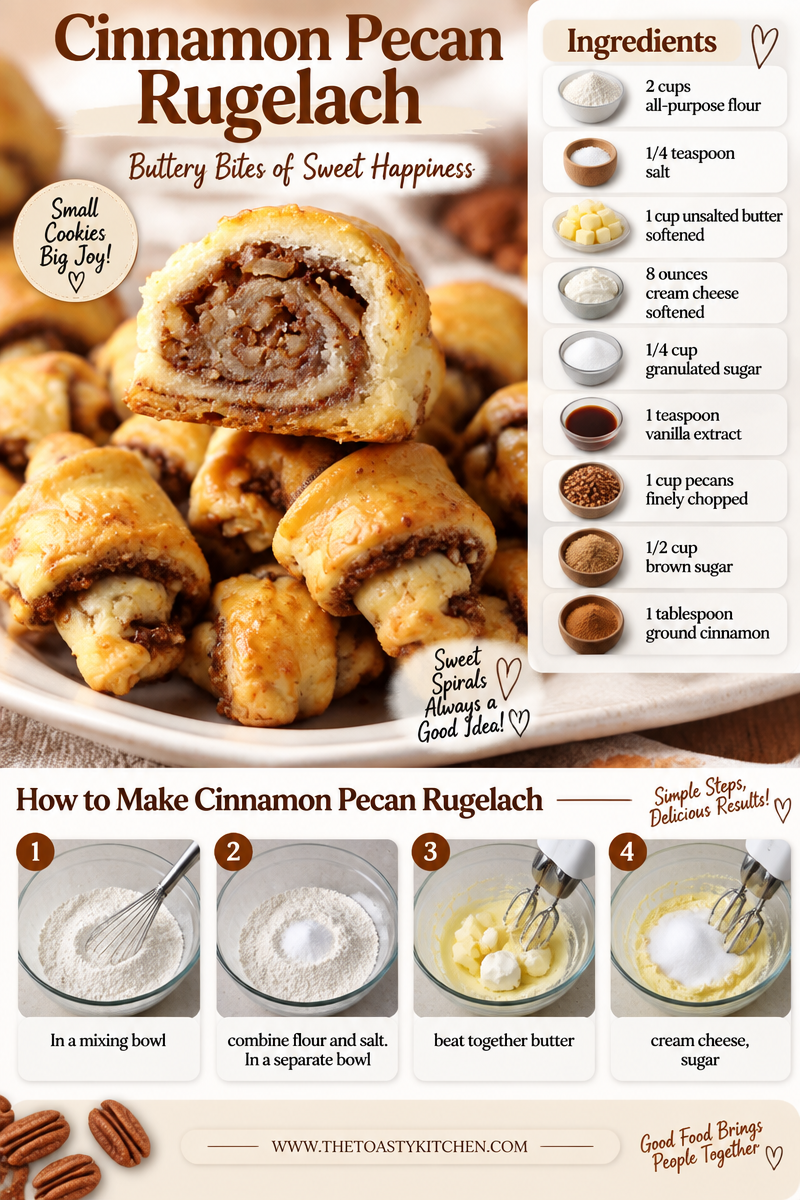 Cinnamon Pecan Rugelach Recipe - by The Toasty Kitchen. Cinnamon pecan rugelach are buttery, flaky crescent-shaped pastries.