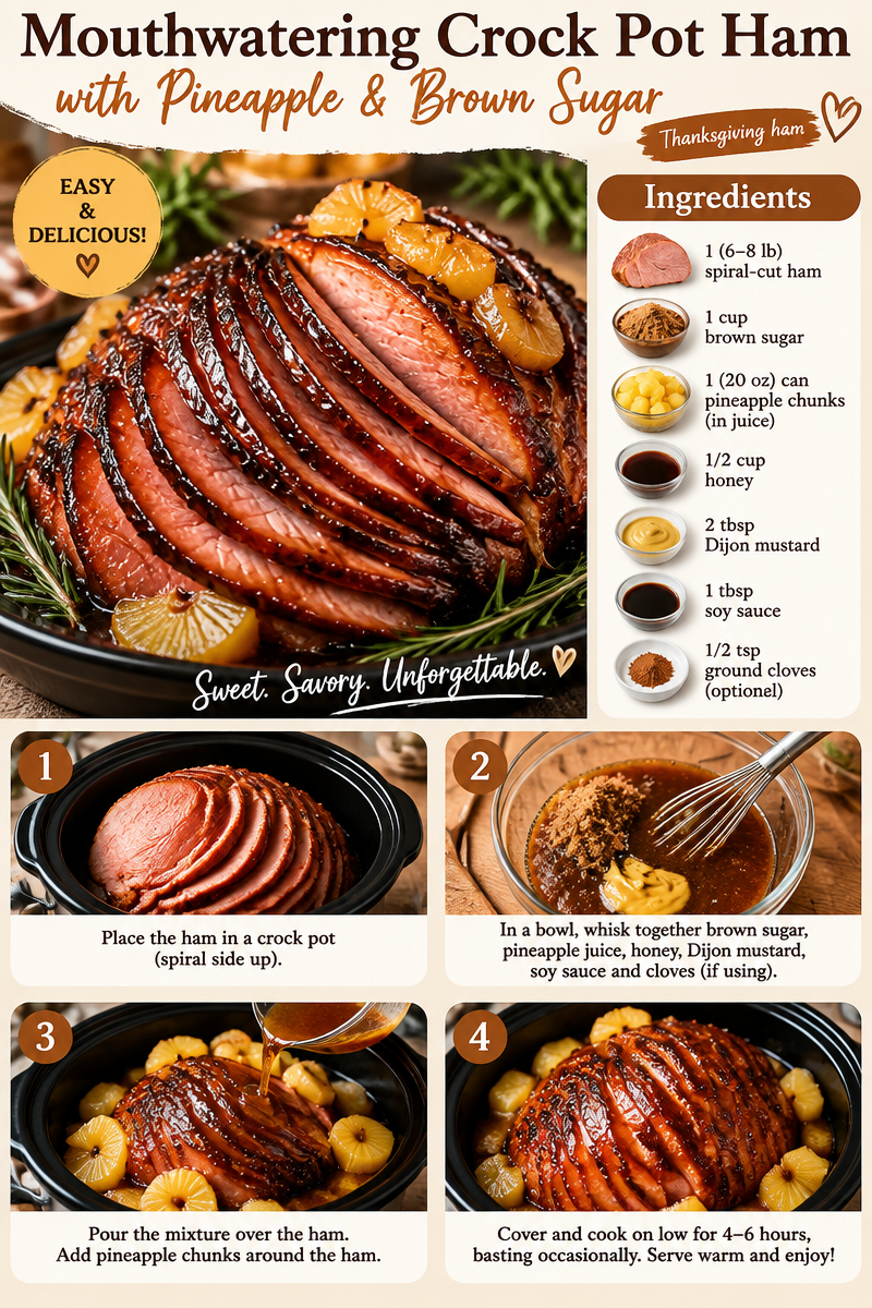 Mouthwatering Crock Pot Ham with Pineapple & Brown Sugar | Thanksgiving ham crockpot recipes, Easy thanksgiving ham crockpot, Slow cooker ham recipes
