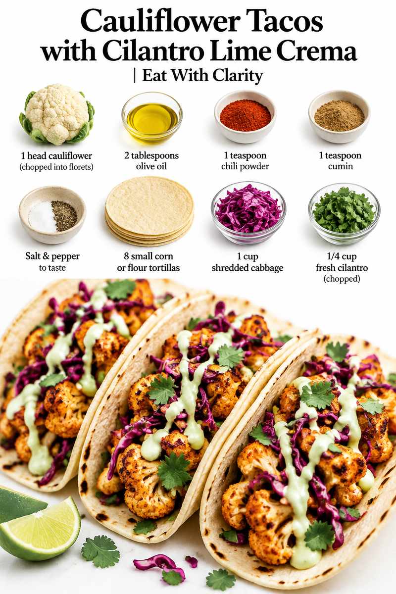 Cauliflower Tacos with Cilantro Lime Crema | Eat With Clarity