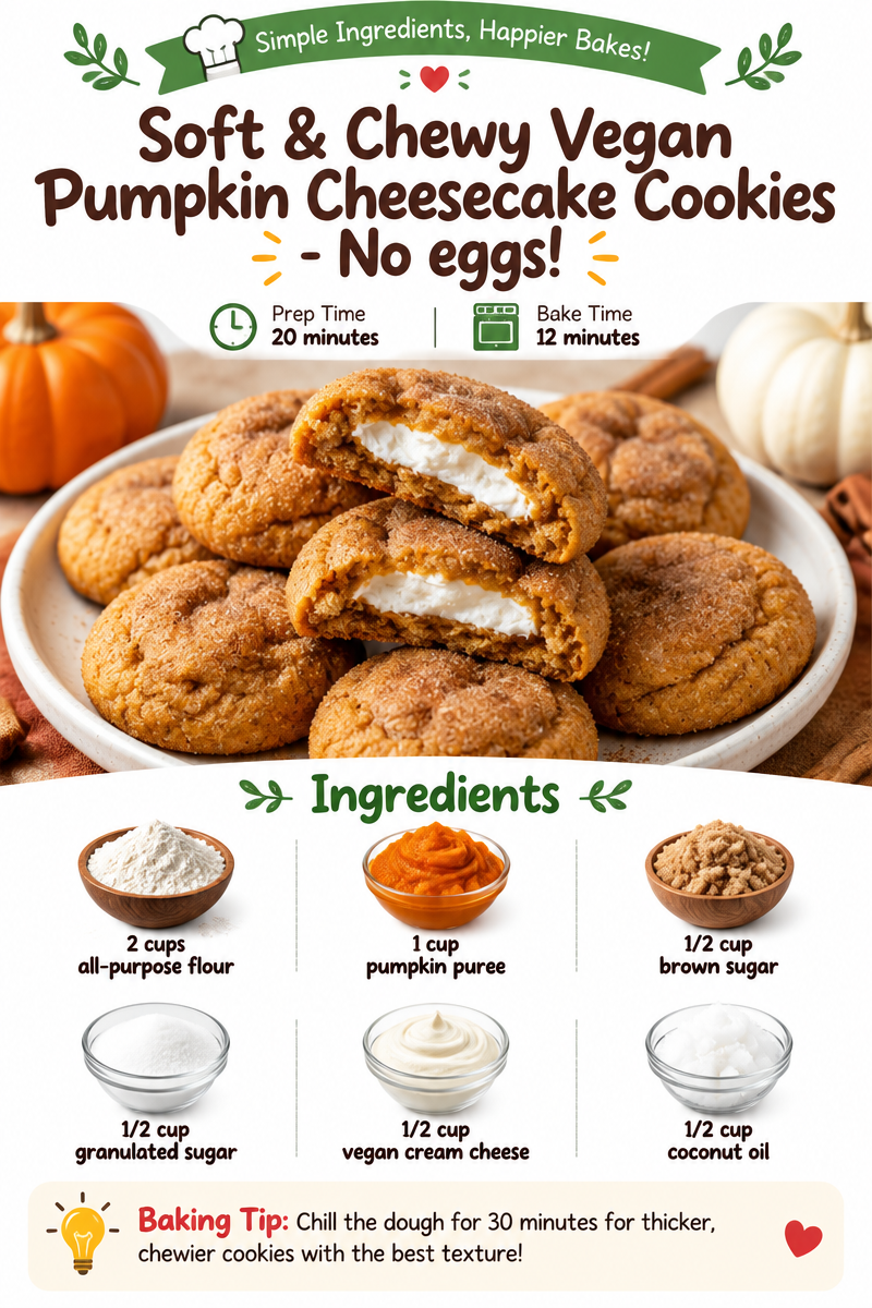 Soft & Chewy Vegan Pumpkin Cheesecake Cookies - No eggs!