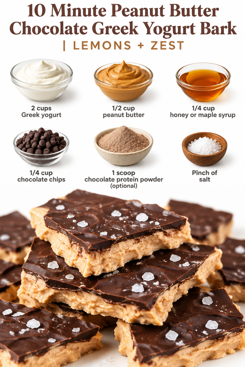 10 Minute Peanut Butter Chocolate Greek Yogurt Bark | Lemons + Zest