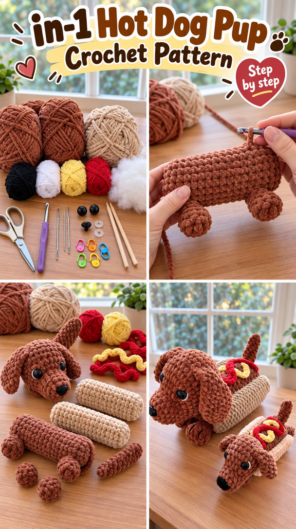in-1 Hot Dog Pup Crochet Pattern 5 2-in-1 Hot Dog Pup Crochet Pattern PDF Digital Download Amigurumi Stuffed Animal Plushie Pattern
