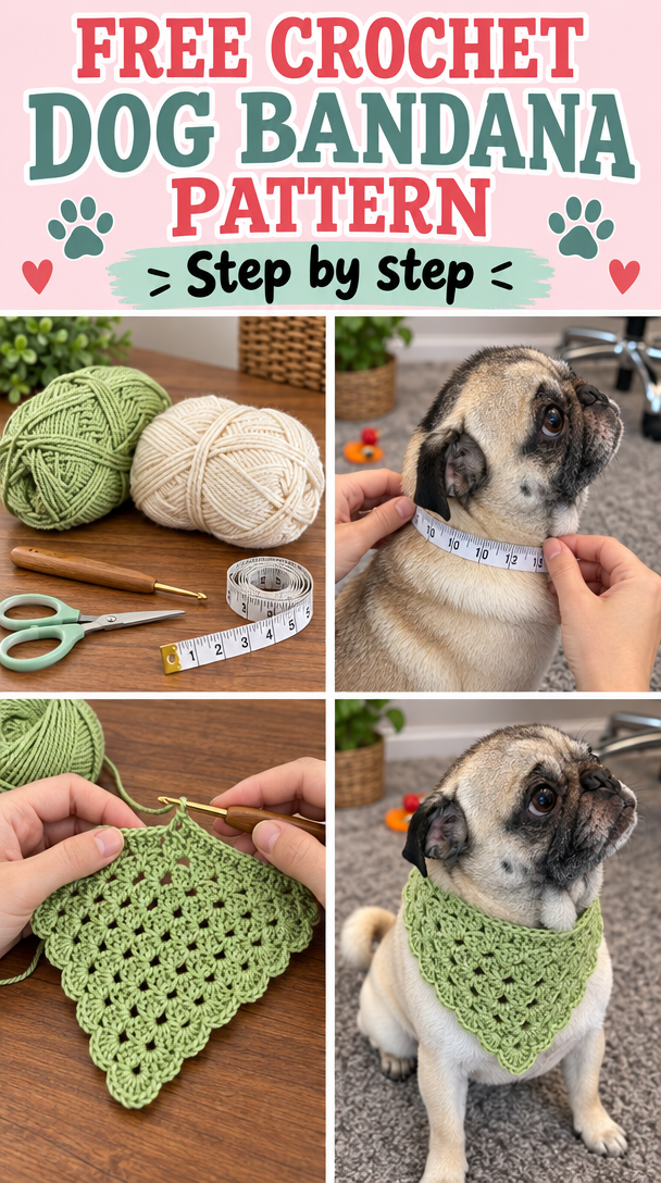 Free Crochet Dog Bandana Pattern 5 Free Dog Bandana Pattern! Daisy's Adjustable Bandana | Crochet projects for dogs ideas, Crochet pet projects, Crochet dog bandana tutorial