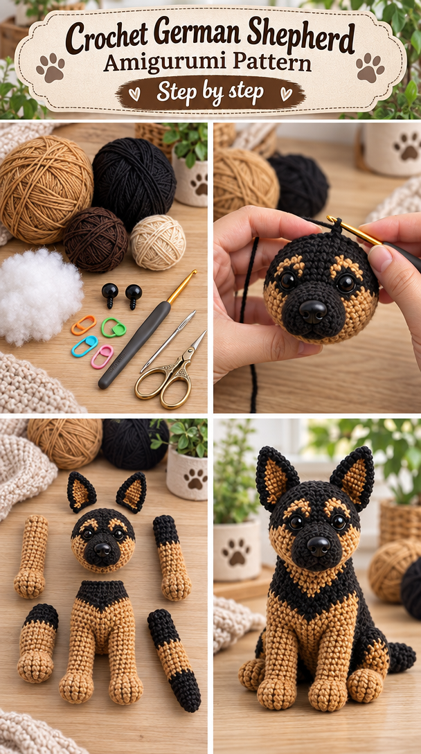Crochet German Shepherd Amigurumi Pattern 5 Crochet Dog Pattern PDF - German Shepherd Amigurumi Pattern - Easy DIY Crochet Dog Toy