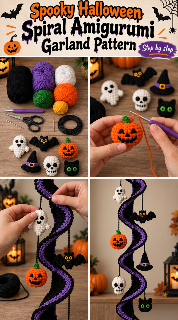 Spooky Halloween Spiral Amigurumi Garland Pattern 5 Spooky Halloween Spiral Garland Amigurumi Pattern | Pattern Obsession