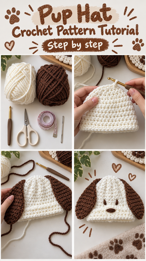 Pup Hat Crochet Pattern Tutorial 5 ** PUP HAT 🐾 Crochet Pattern