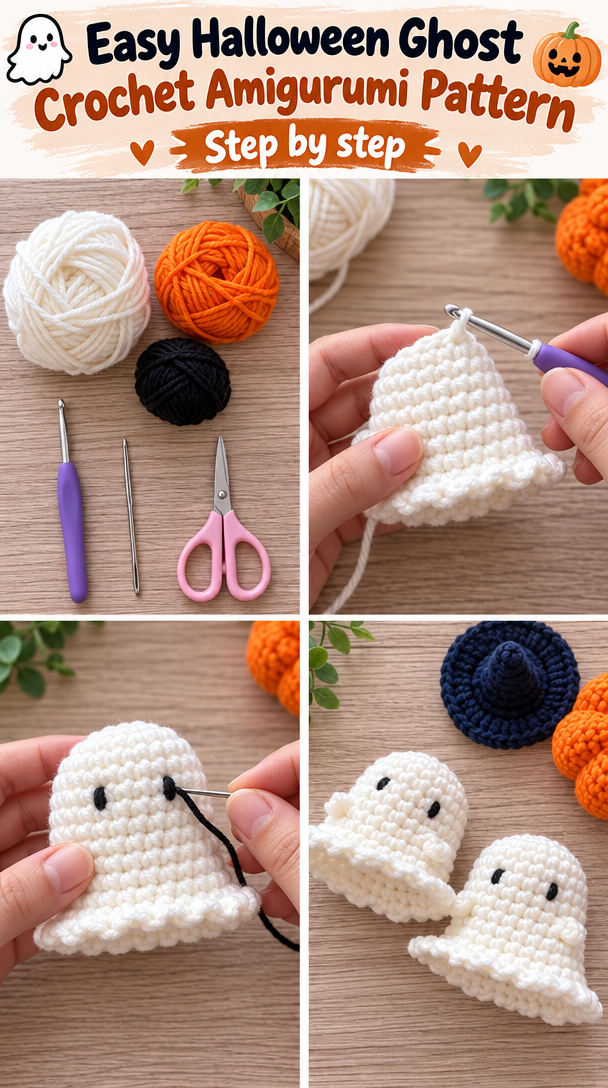 「Halloween Ghost 【やさしく編める】おばけのあみぐるみ crochet patterns」[動画] | 萬聖節, ハロウィーン編み物, ハロウィン 手芸