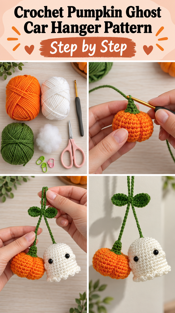 Free Crochet Pumpkin & Ghost Car Hanger Pattern 🎃