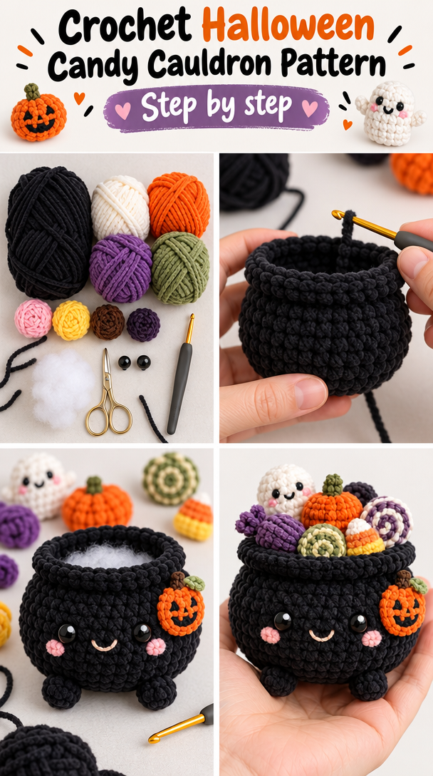Crochet Halloween Candy Cauldron
