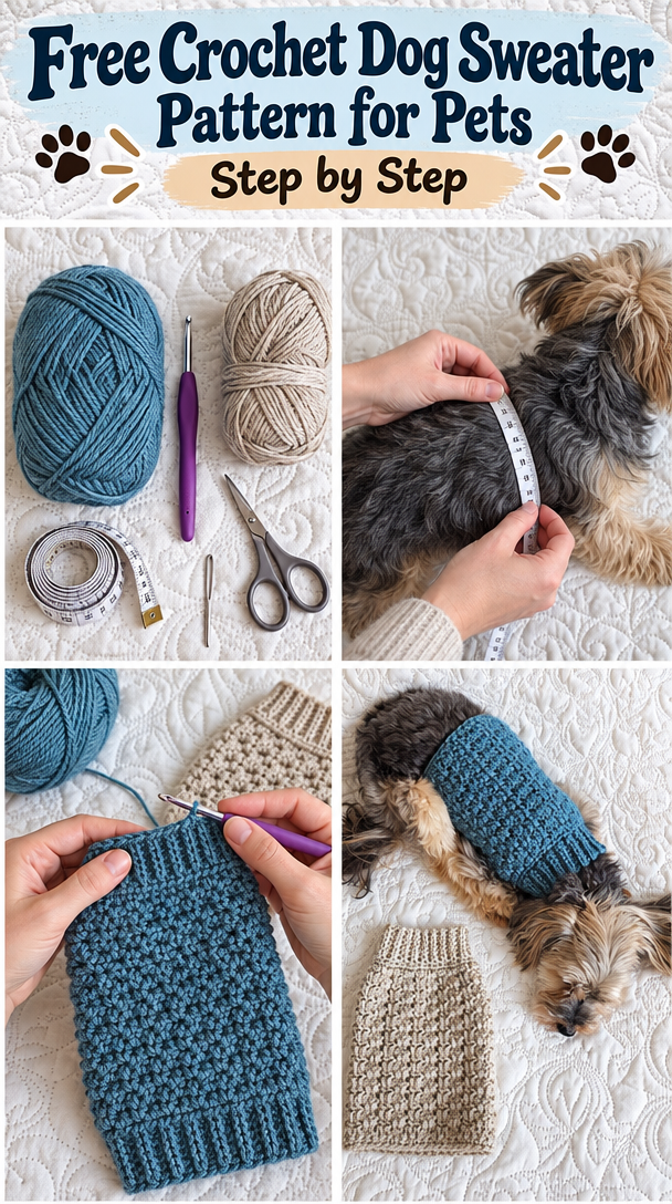 Chewy's Crochet Dog Sweater - Free Crochet Pattern for Pets | Crochet dog clothes, Stitch crochet, Crochet dog sweater free pattern