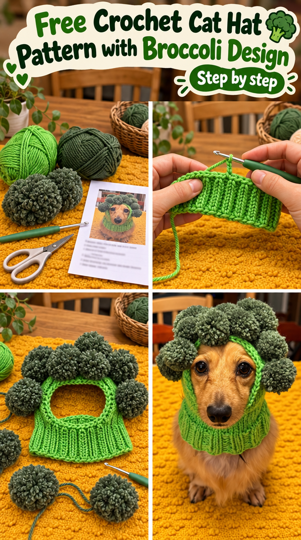 Free Crochet Cat Hat Pattern: Adorable Broccoli Design for Your Feline Friend!