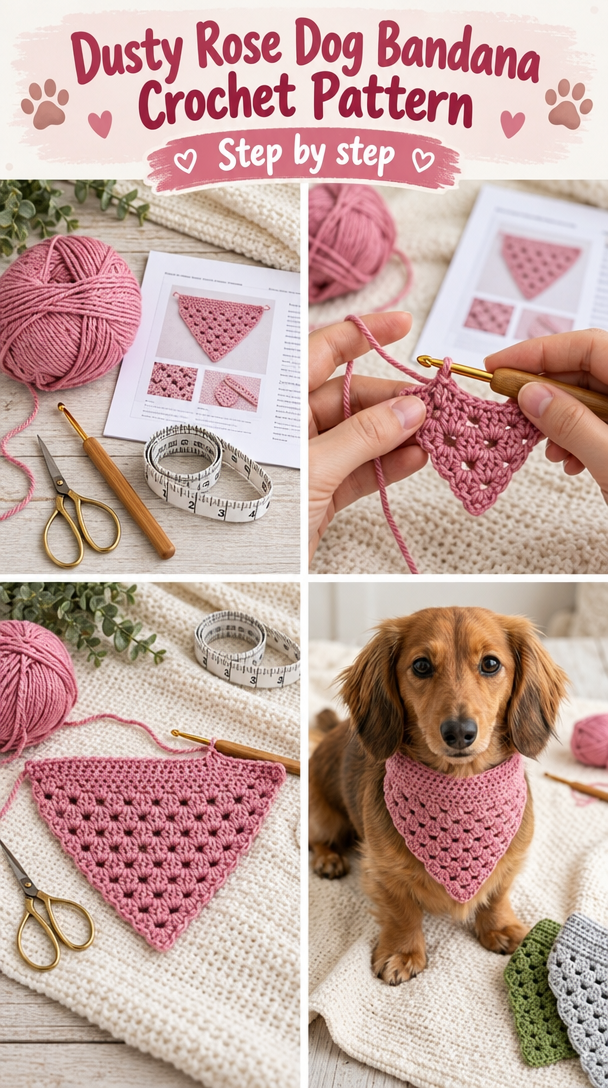 Charming Dusty Rose Dog Bandana Crochet Pattern