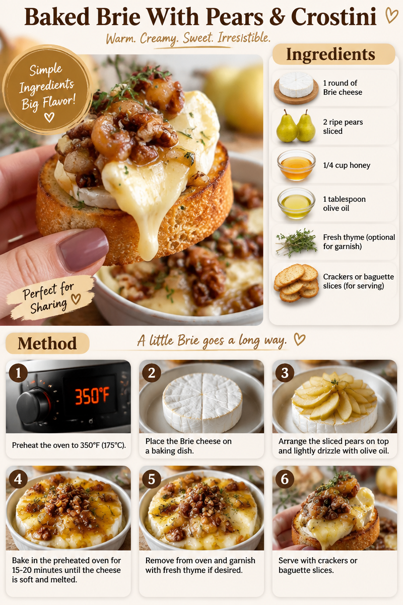 Baked Brie With Pears & Crostini