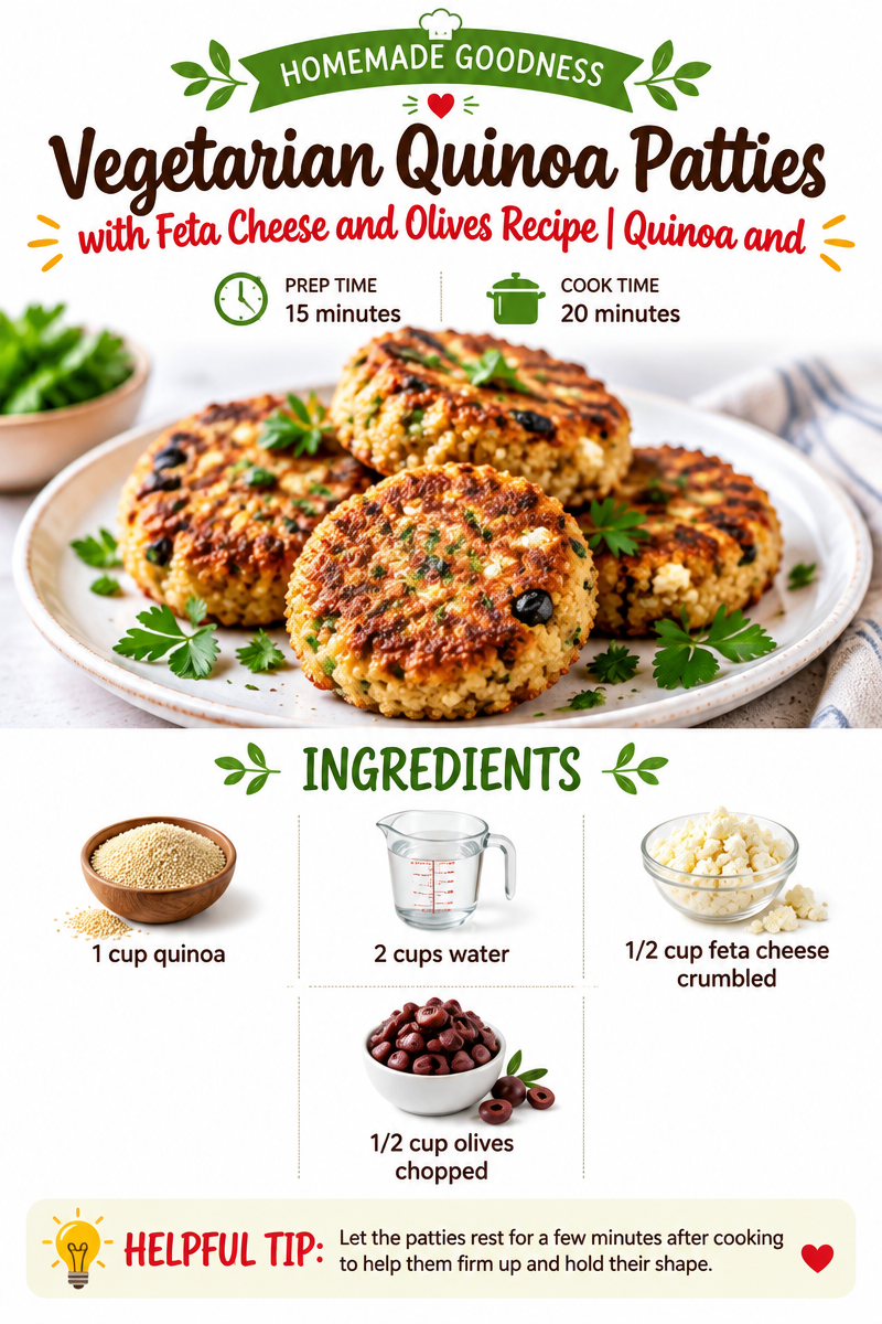 Vegetarian Quinoa Patties with Feta Cheese and Olives Recipe | Quinoa and Feta Recipes, Quinoa Patties Recipes, Recipe for Quinoa