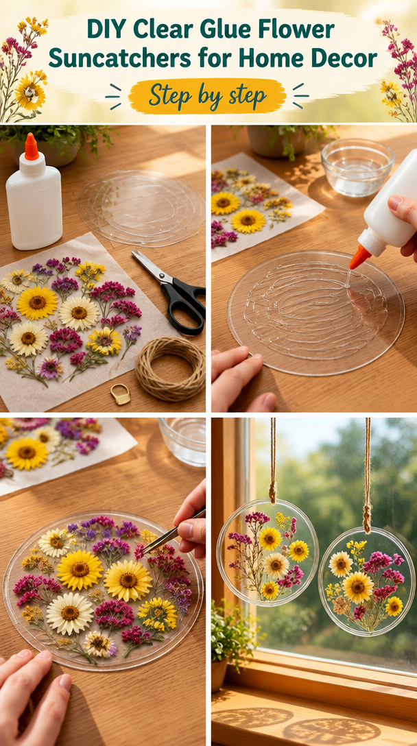 Create Beautiful Clear Glue Flower Suncatchers for Your Home Decor