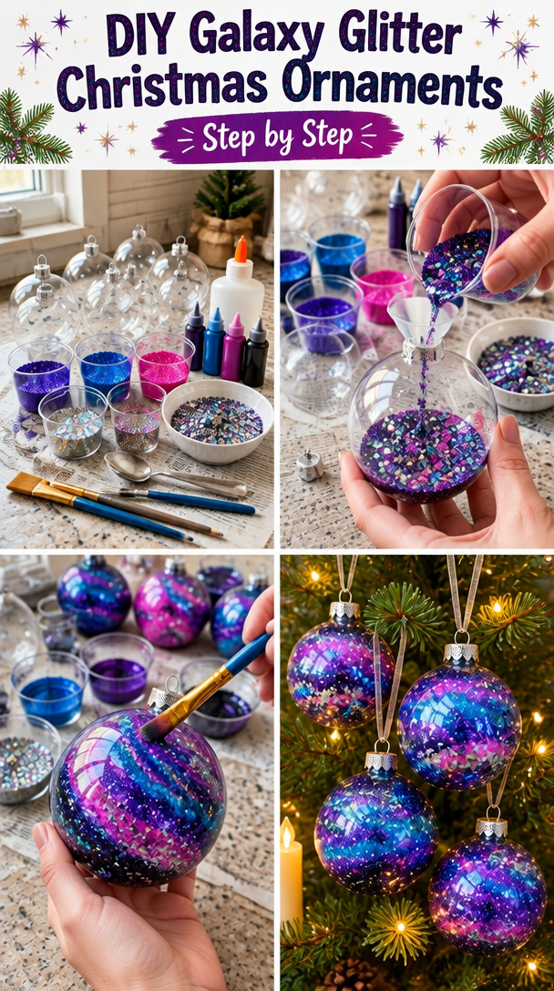 Gestalte faszinierende Galaxie Glitter Weihnachtsornamente selbst