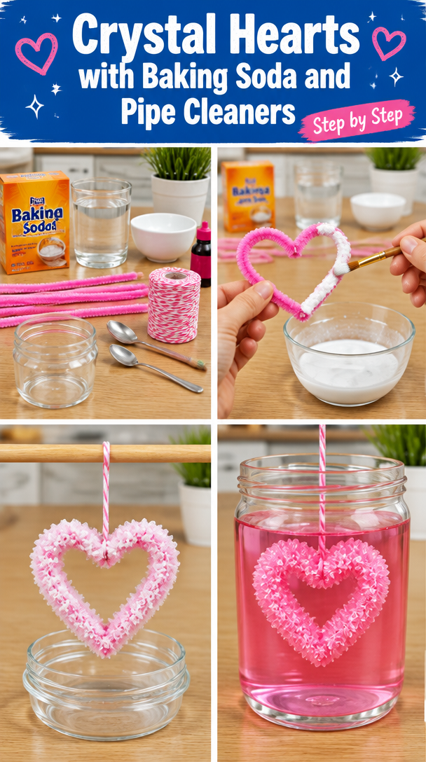 Create Stunning Crystal Hearts with Simple Baking Soda and Pipe Cleaners