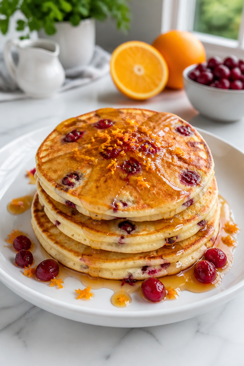 Cranberry Orange Ricotta Pancake Stack