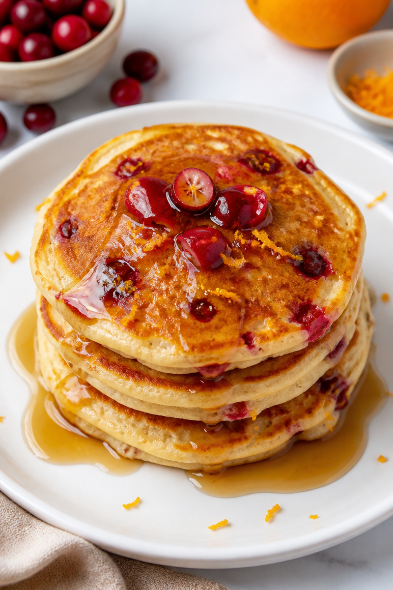 Cranberry Orange Ricotta Pancake Stack