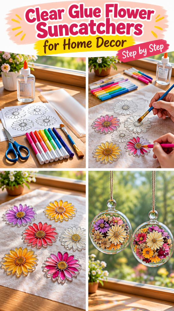 Create Beautiful Clear Glue Flower Suncatchers for Your Home Decor