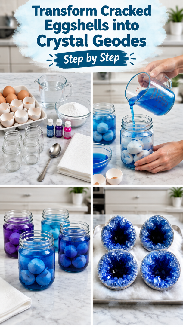 Transform Cracked Eggshells into Sparkling Crystal Geodes for Kids