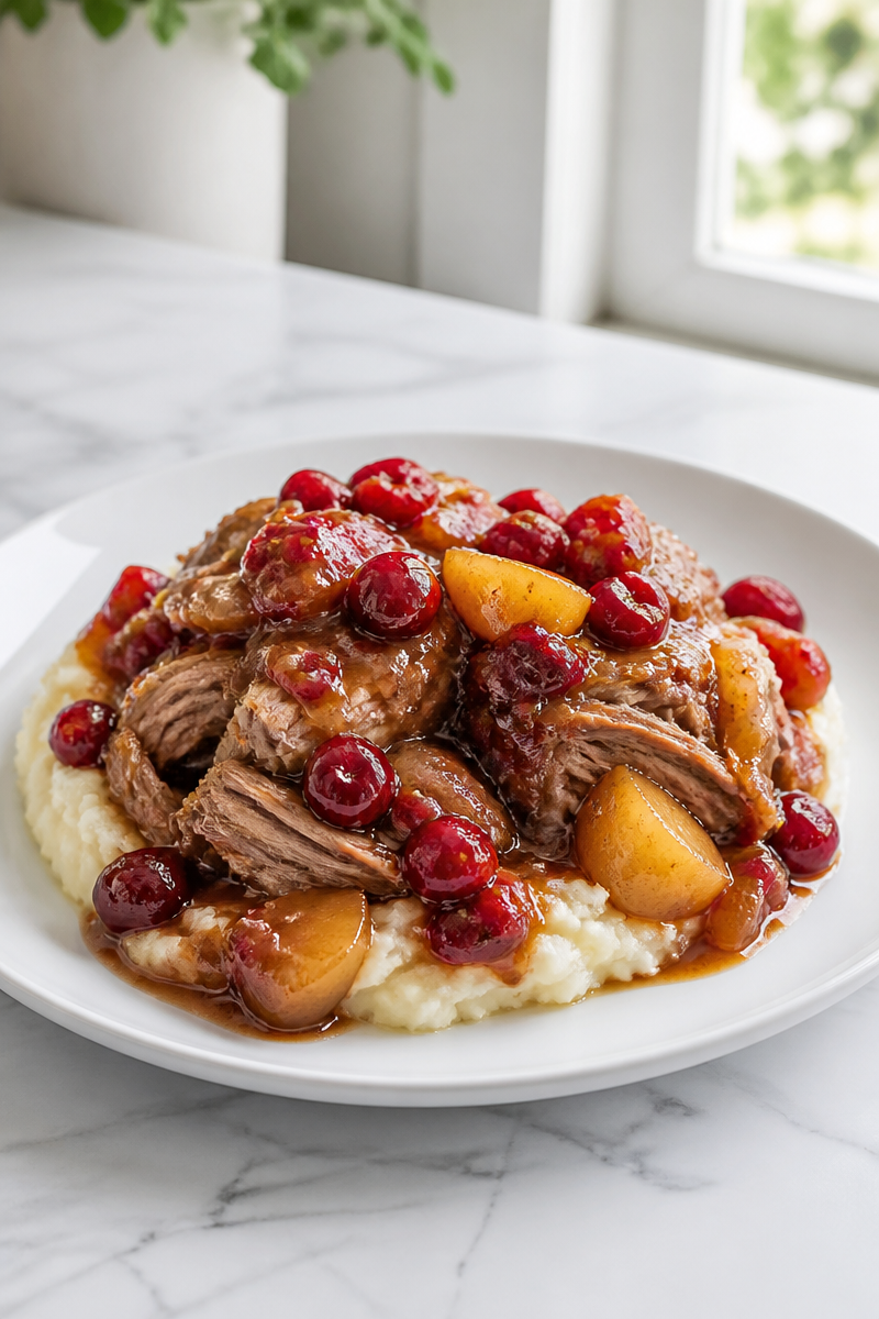 Cranberry Apple Cider Braised Pork